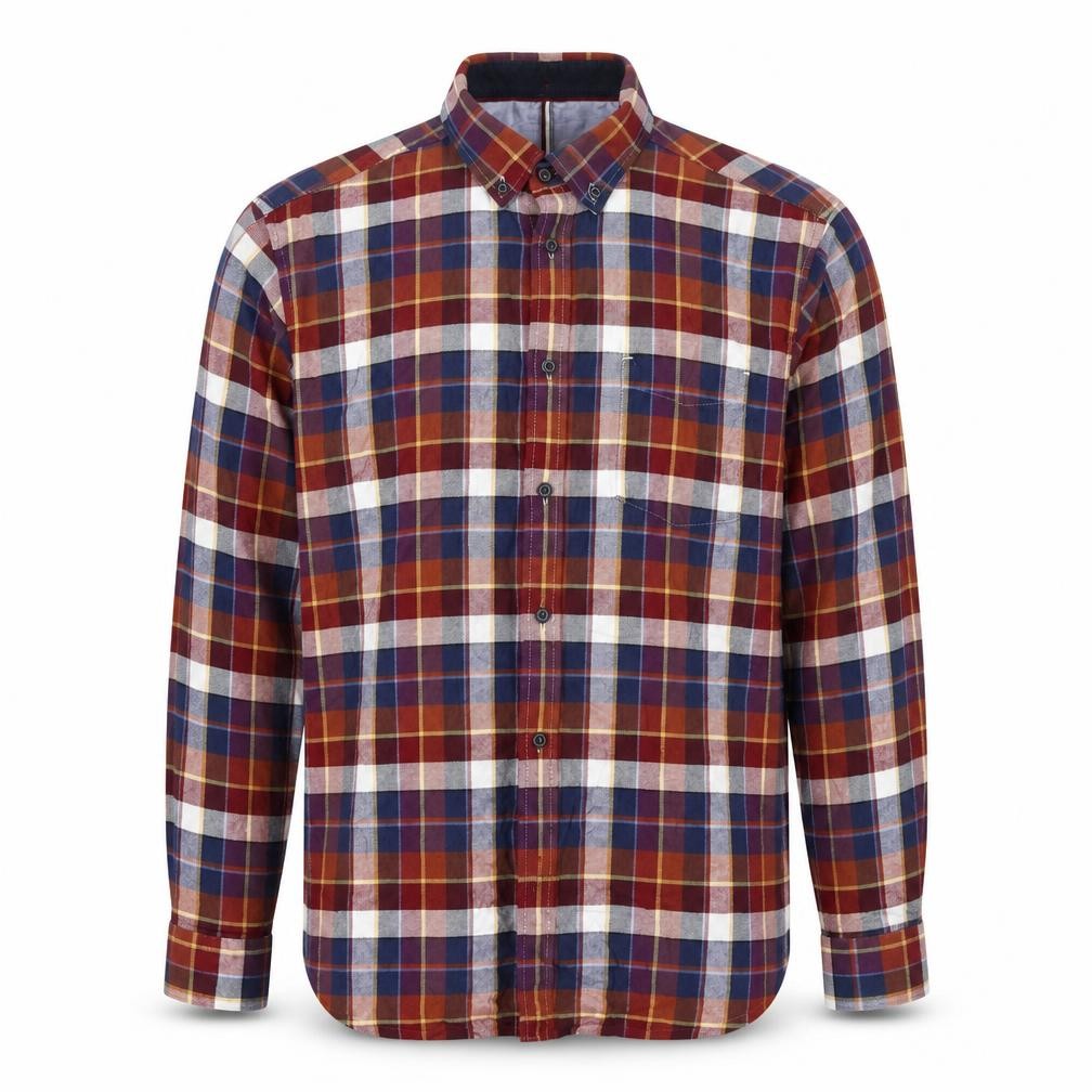 Front view of Marks & Spencer Men's Multicoloured L Plaid Cotton Button-Down Shirt