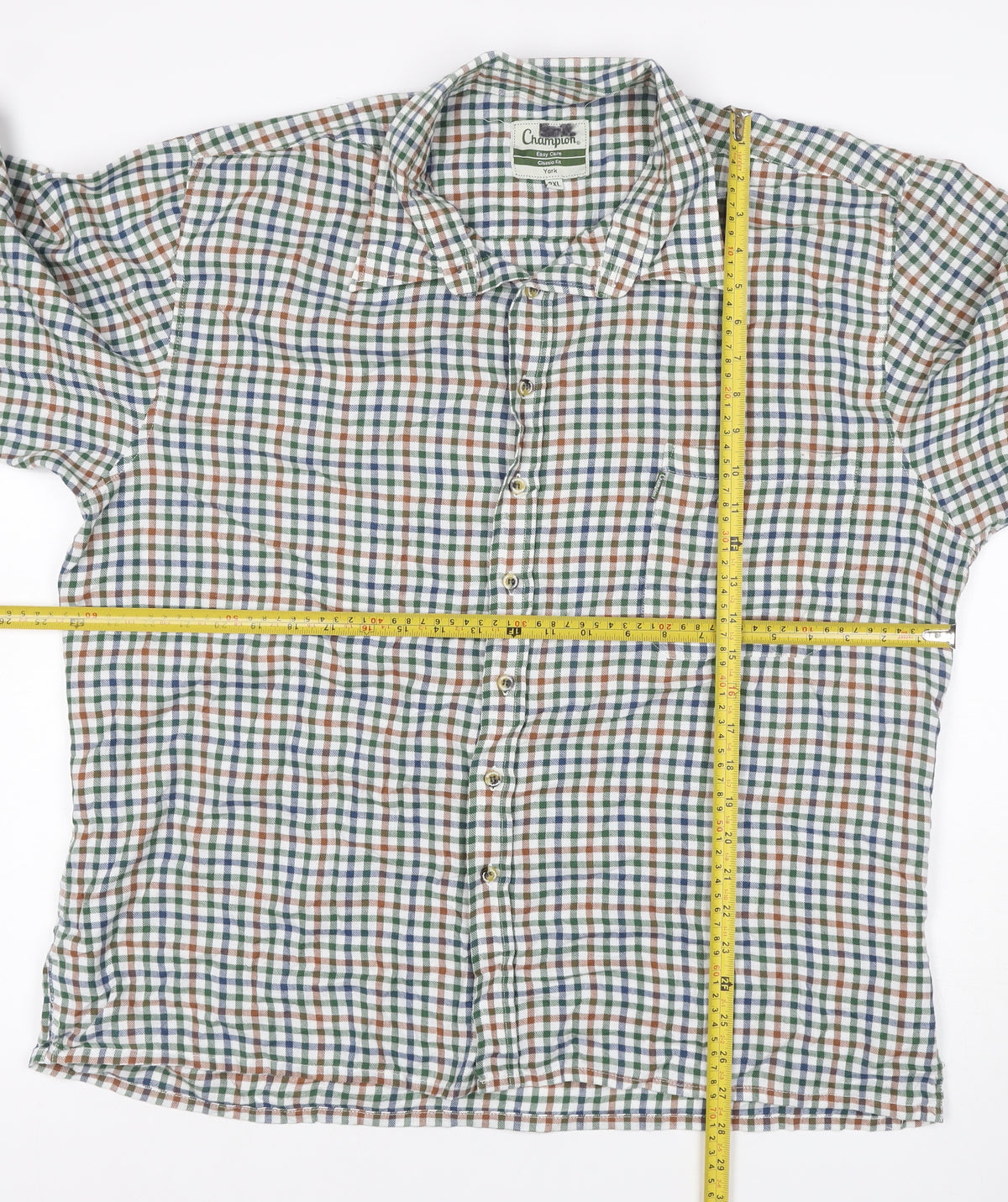 Brand and care label for Champion Men’s 2XL Multicoloured Check Classic Fit Long Sleeve Shirt
