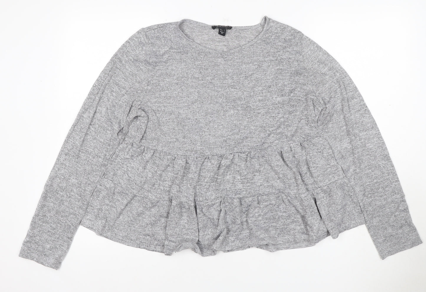 New Look Women Grey L Ruffle Hem Long Sleeve Jersey T-Shirt