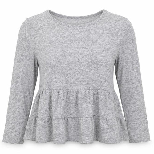 New Look Women Grey L Ruffle Hem Long Sleeve Jersey T-Shirt