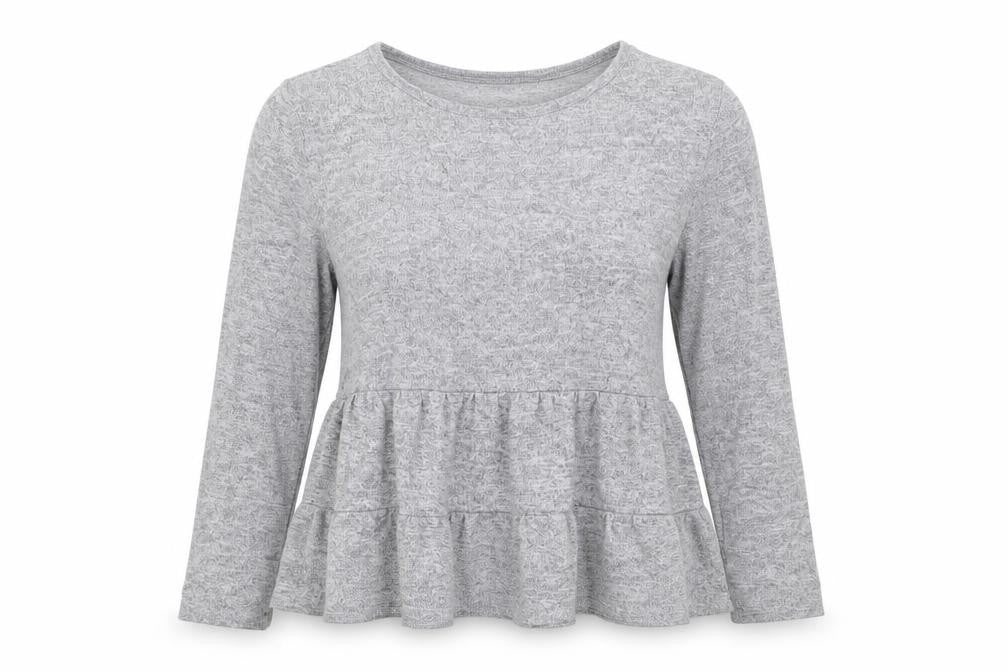 New Look Women Grey L Ruffle Hem Long Sleeve Jersey T-Shirt