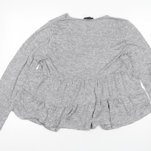 New Look Women Grey L Ruffle Hem Long Sleeve Jersey T-Shirt