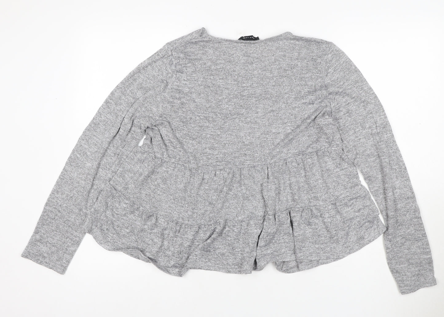 New Look Women Grey L Ruffle Hem Long Sleeve Jersey T-Shirt