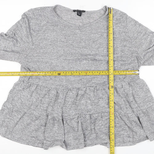 New Look Women Grey L Ruffle Hem Long Sleeve Jersey T-Shirt