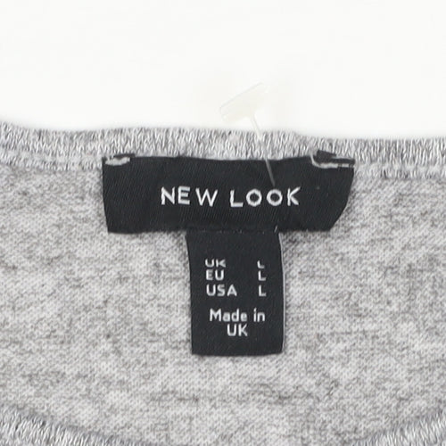 New Look Women Grey L Ruffle Hem Long Sleeve Jersey T-Shirt