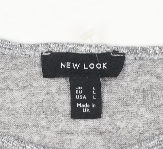 New Look Women Grey L Ruffle Hem Long Sleeve Jersey T-Shirt