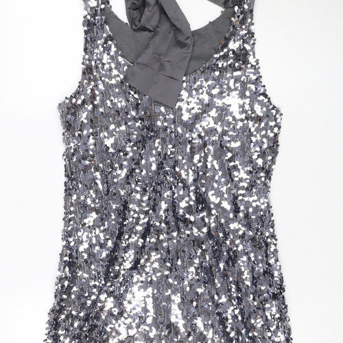 Nü Women Grey Sequin Halter Bodycon Mini Dress UK 12 Party