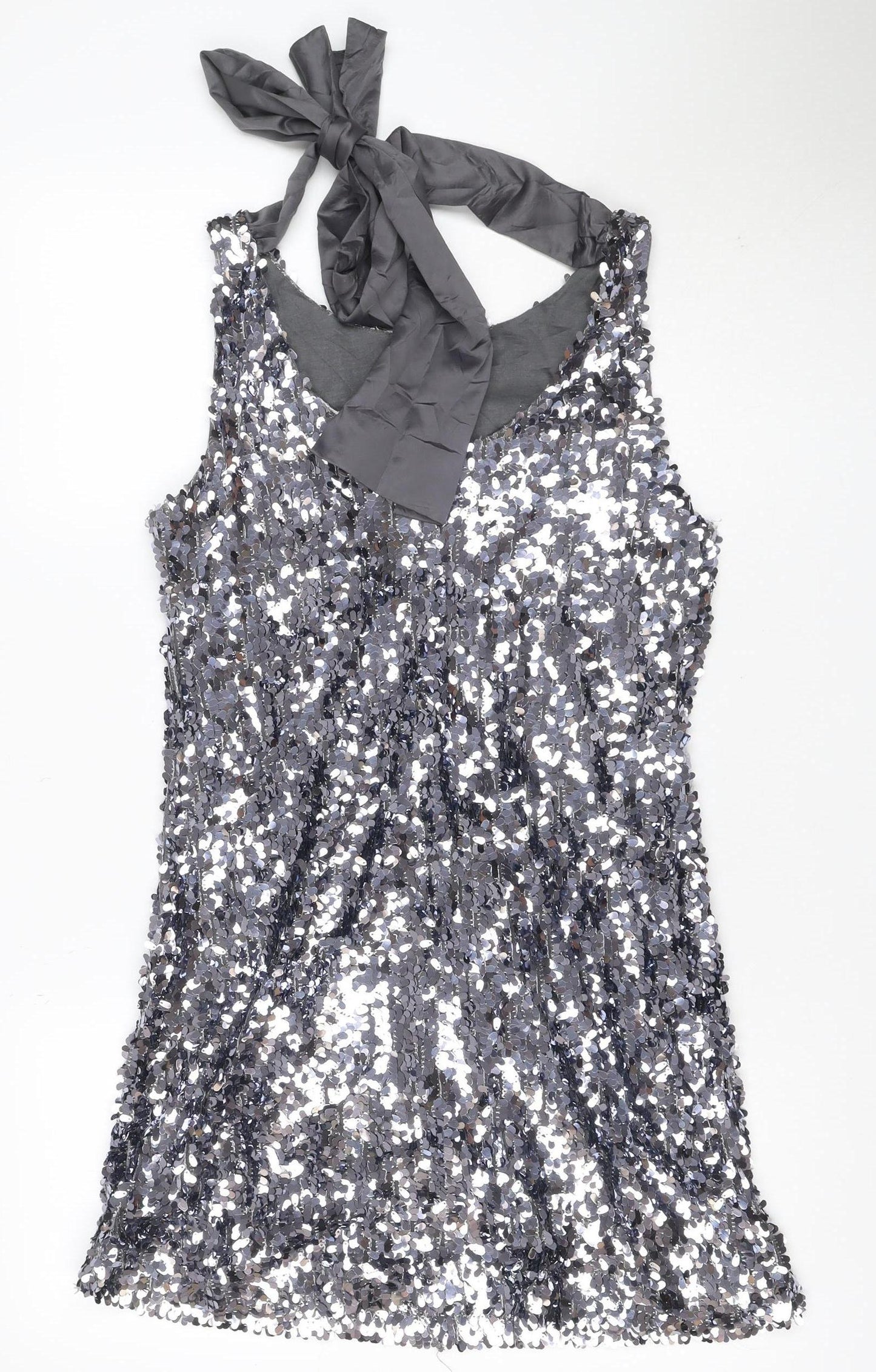 Nü Women Grey Sequin Halter Bodycon Mini Dress UK 12 Party