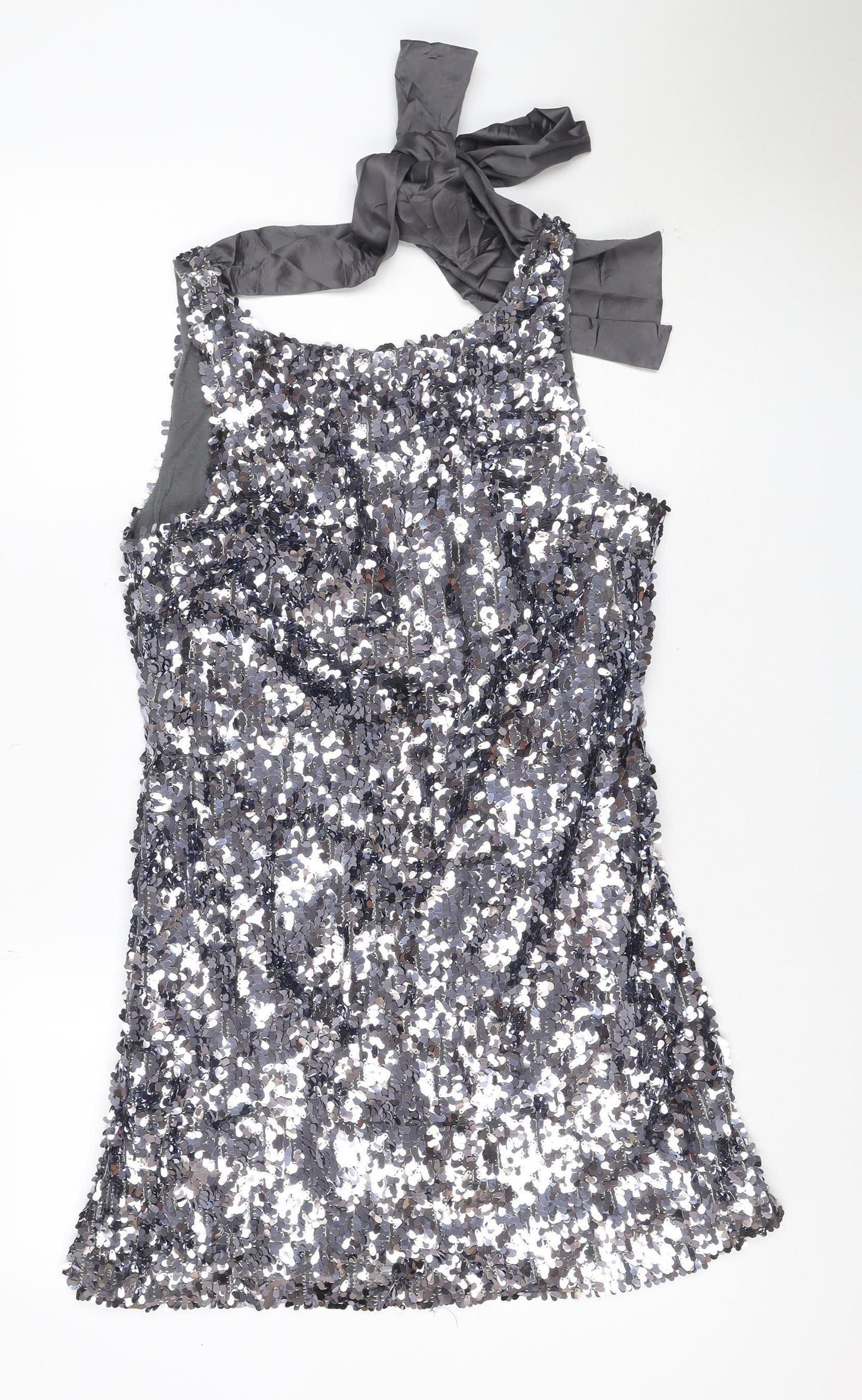 Nü Women Grey Sequin Halter Bodycon Mini Dress UK 12 Party