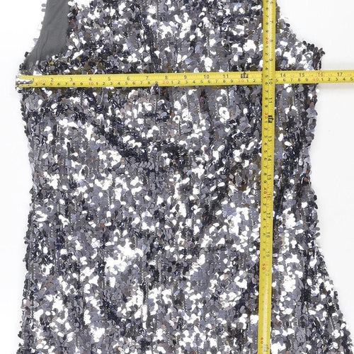 Nü Women Grey Sequin Halter Bodycon Mini Dress UK 12 Party