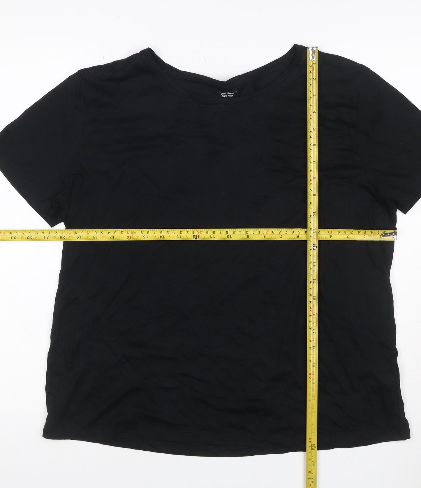 Pink Clam Women Black UK 14 Basic Crew Neck Stretch T-Shirt