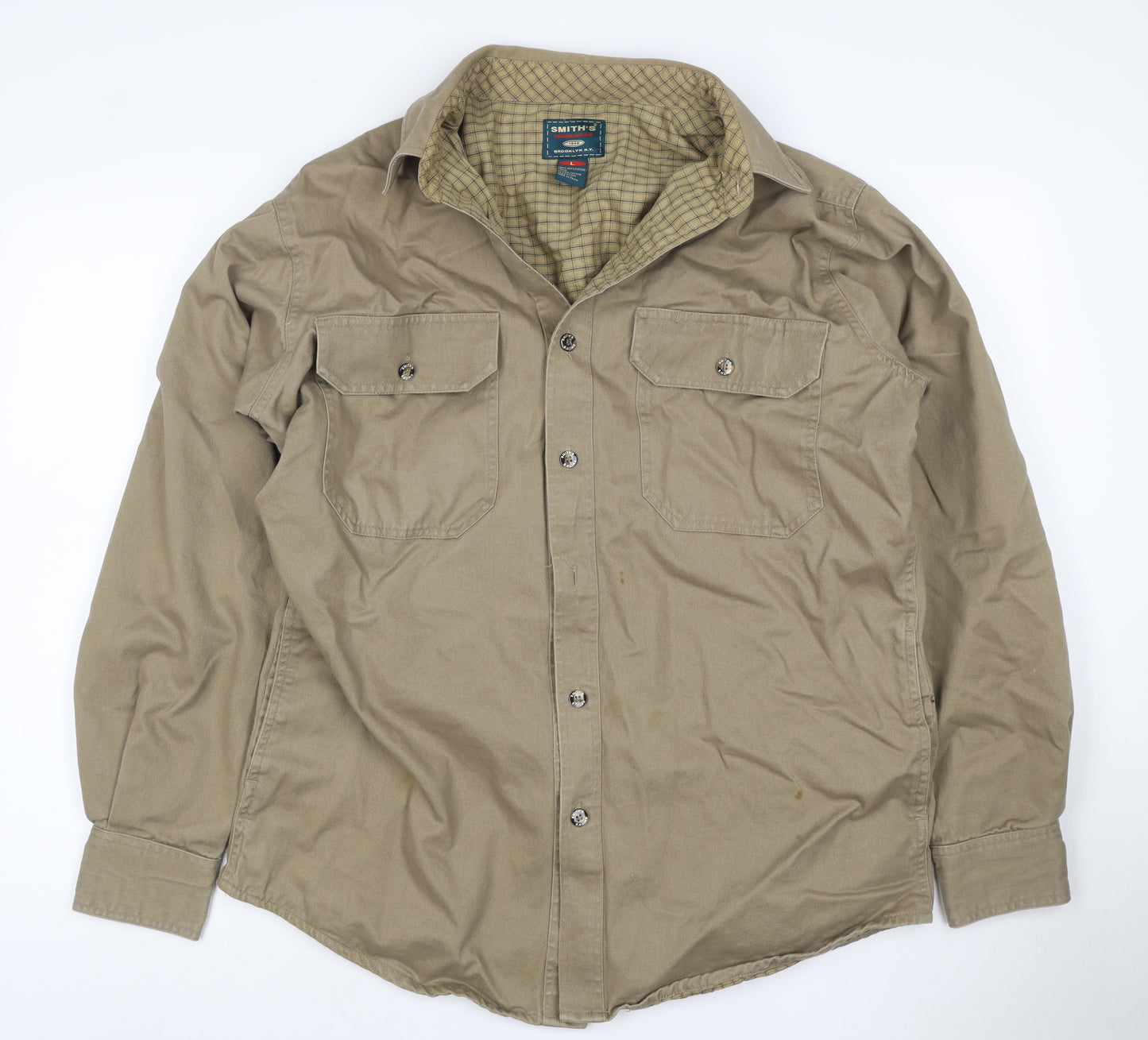 Smith's Workwear Men Beige L Military Cotton Button Jacket