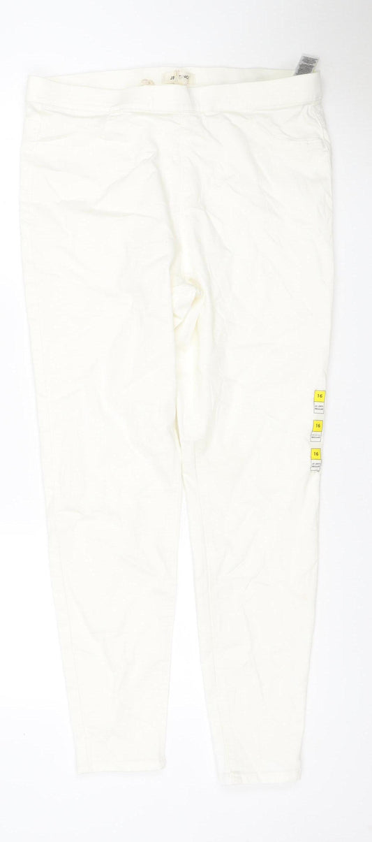 Marks & Spencer Women Ivory UK 16 Straight Stretch Jeans Regular