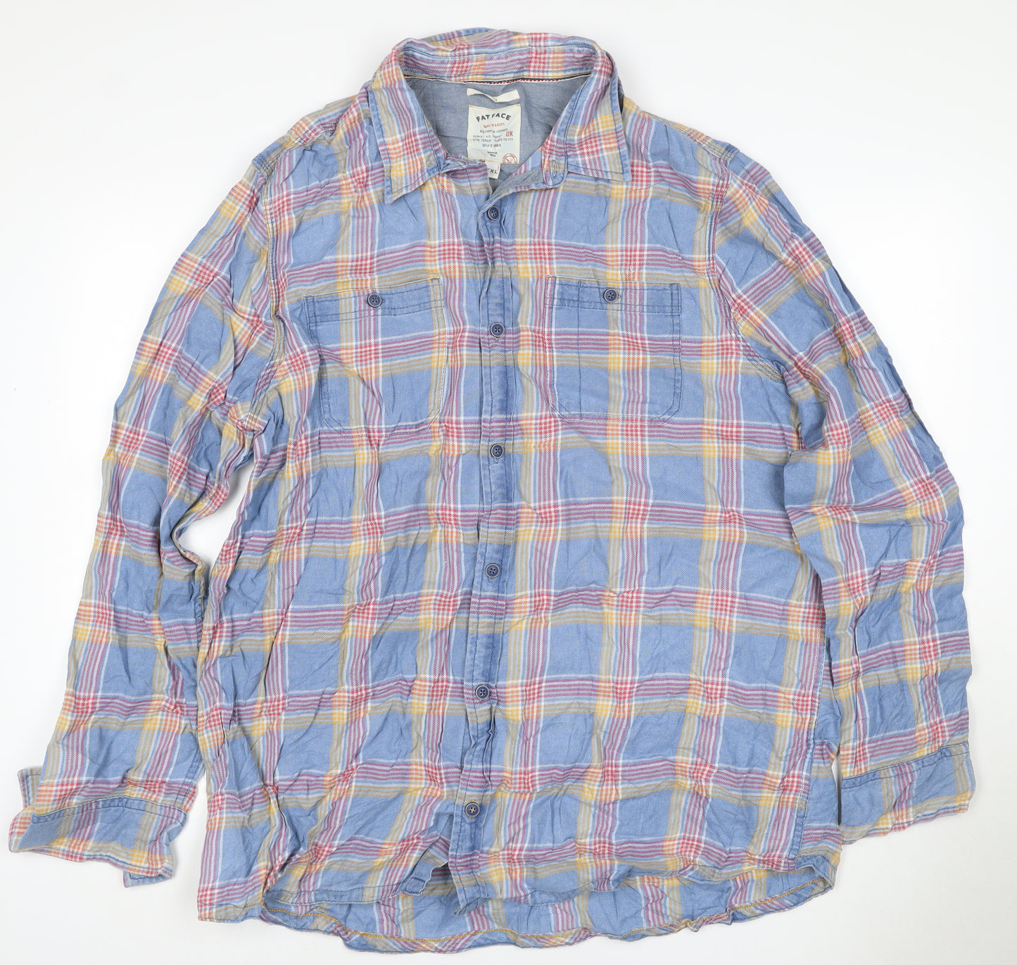 Fat Face Men's Blue Check Cotton XL Long Sleeve Button-Up Casual Shirt