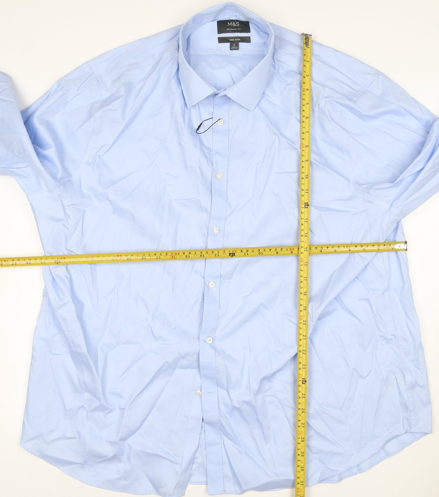 Marks & Spencer Men Blue 19 Regular Fit Non-Iron Cotton Shirt