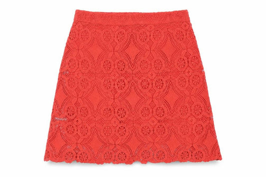 Hollister Women Red M Lace A-Line Mini Skirt Lined Zip Floral