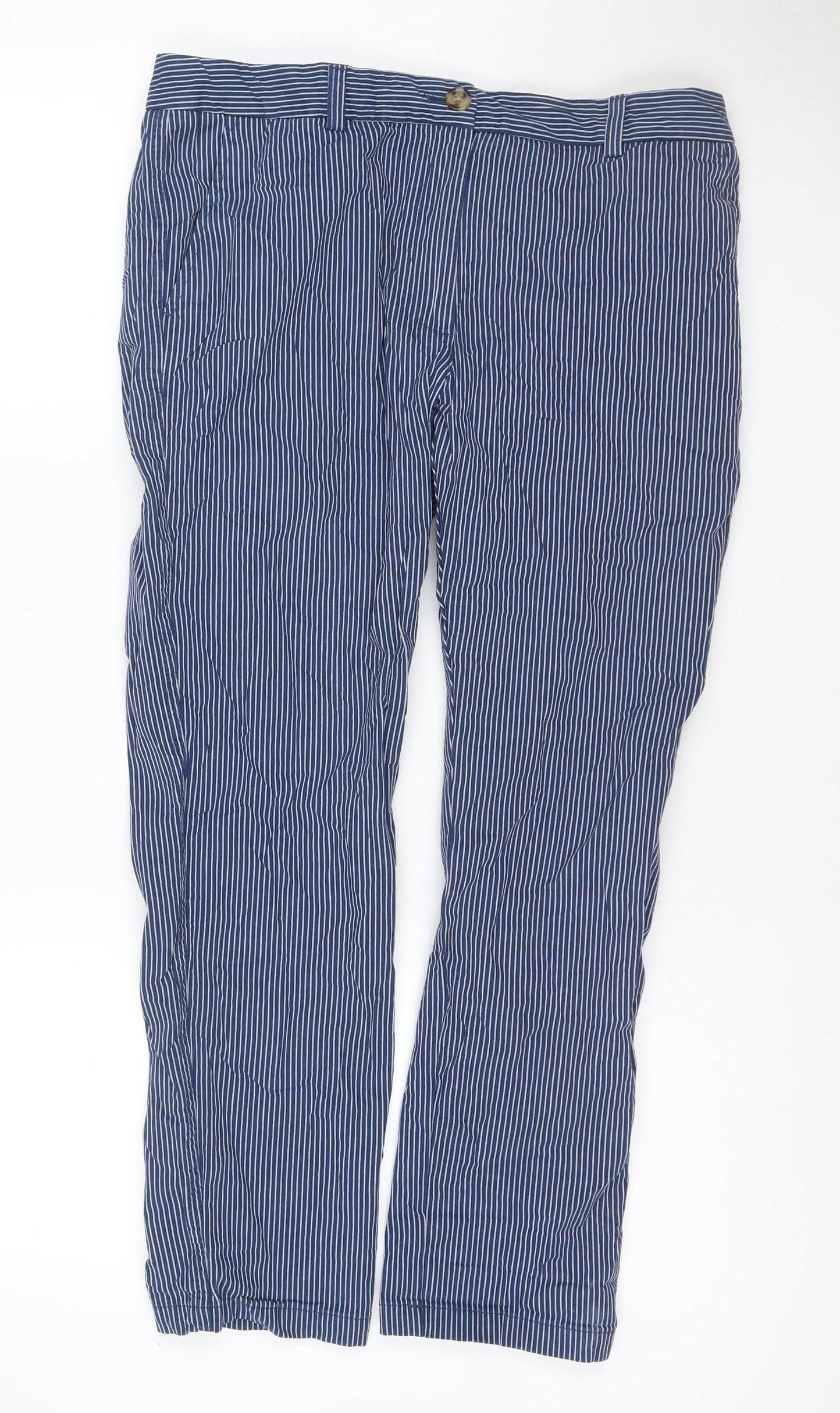 Marks and Spencer Women’s Blue Striped Size 12 Straight Cotton Trousers