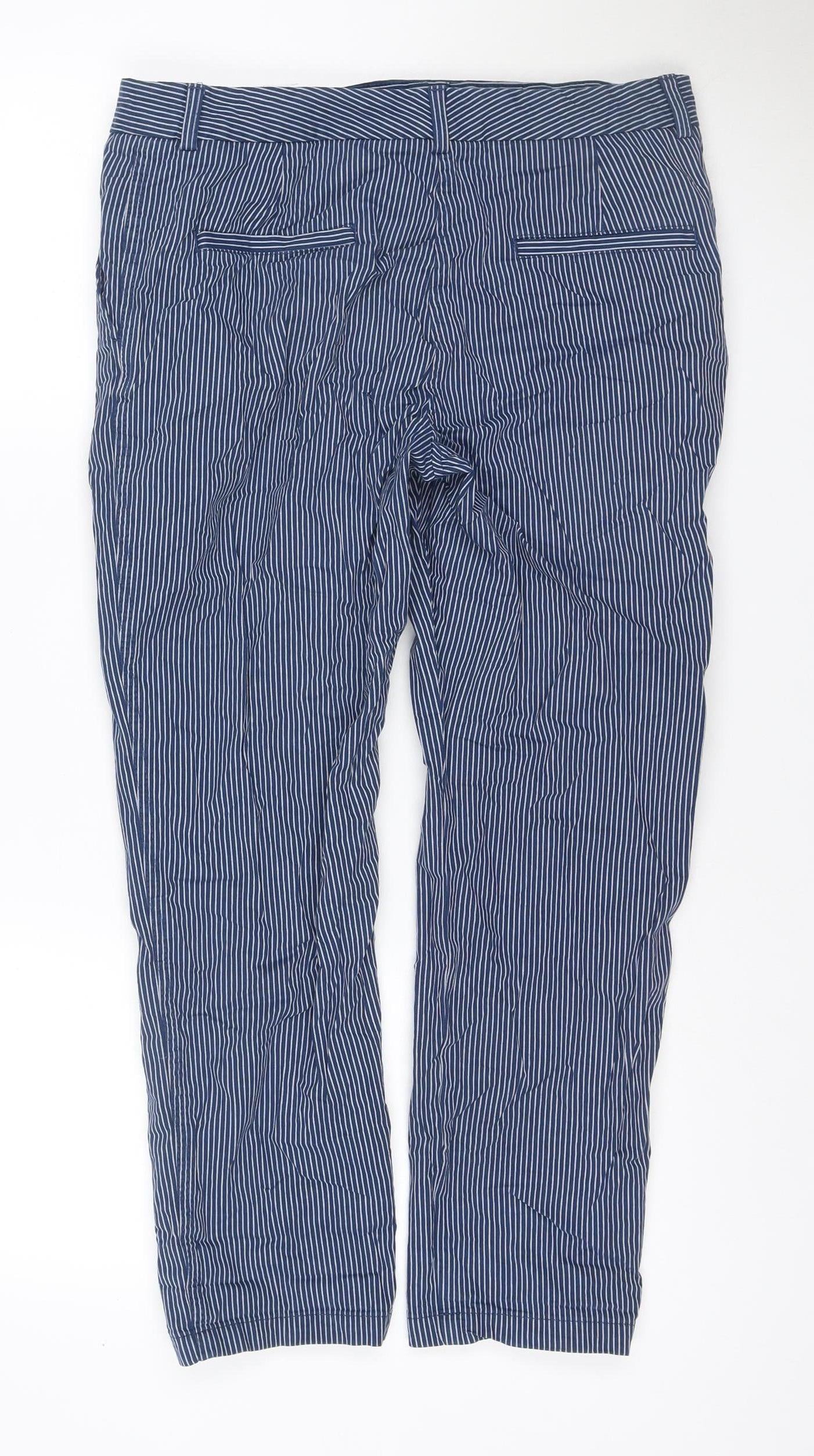 Marks and Spencer Women’s Blue Striped Size 12 Straight Cotton Trousers