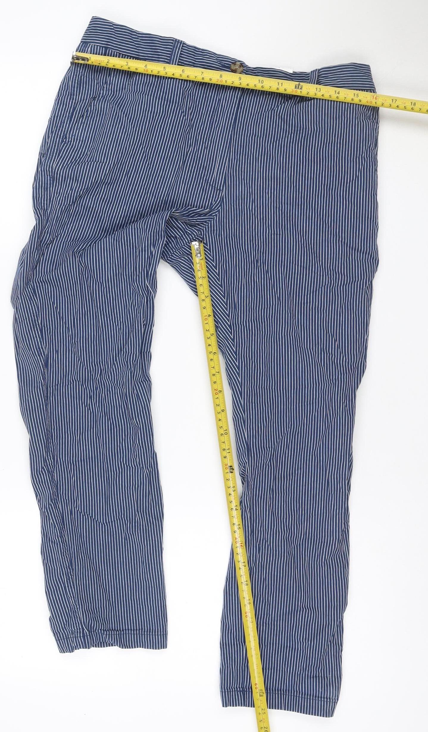 Marks and Spencer Women’s Blue Striped Size 12 Straight Cotton Trousers