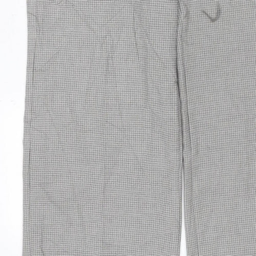 M&S Collection Women Grey Check Straight Trousers Size 14 Short