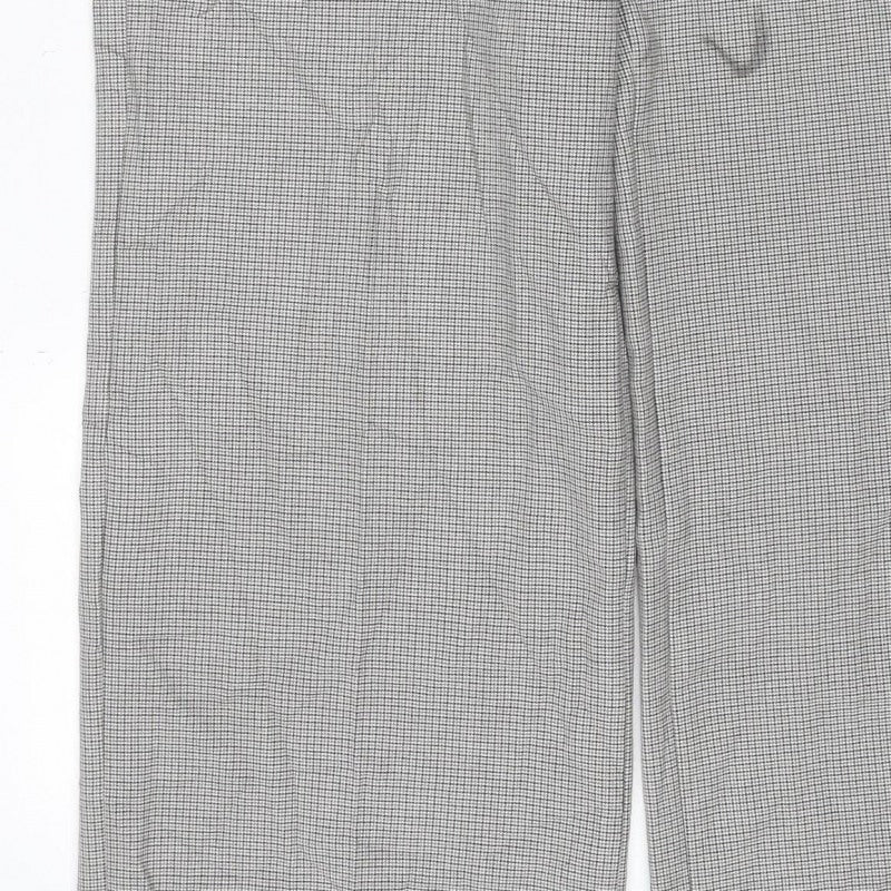 M&S Collection Women Grey Check Straight Trousers Size 14 Short