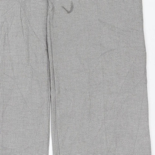 M&S Collection Women Grey Check Straight Trousers Size 14 Short