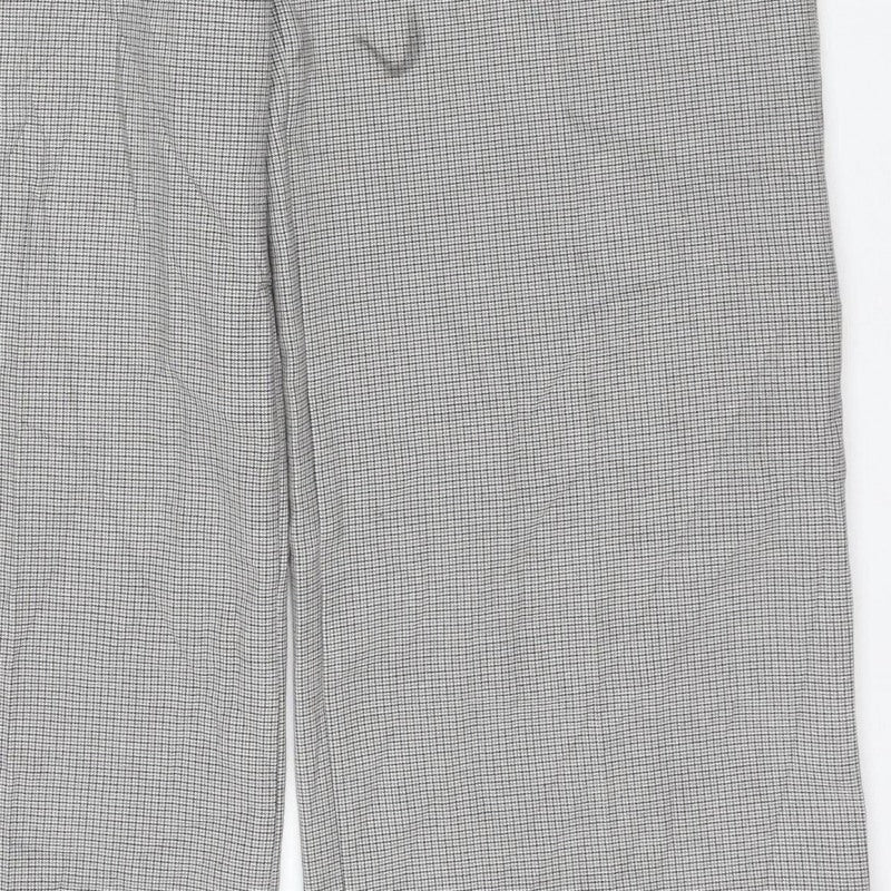 M&S Collection Women Grey Check Straight Trousers Size 14 Short