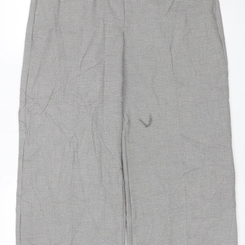 M&S Collection Women Grey Check Straight Trousers Size 14 Short
