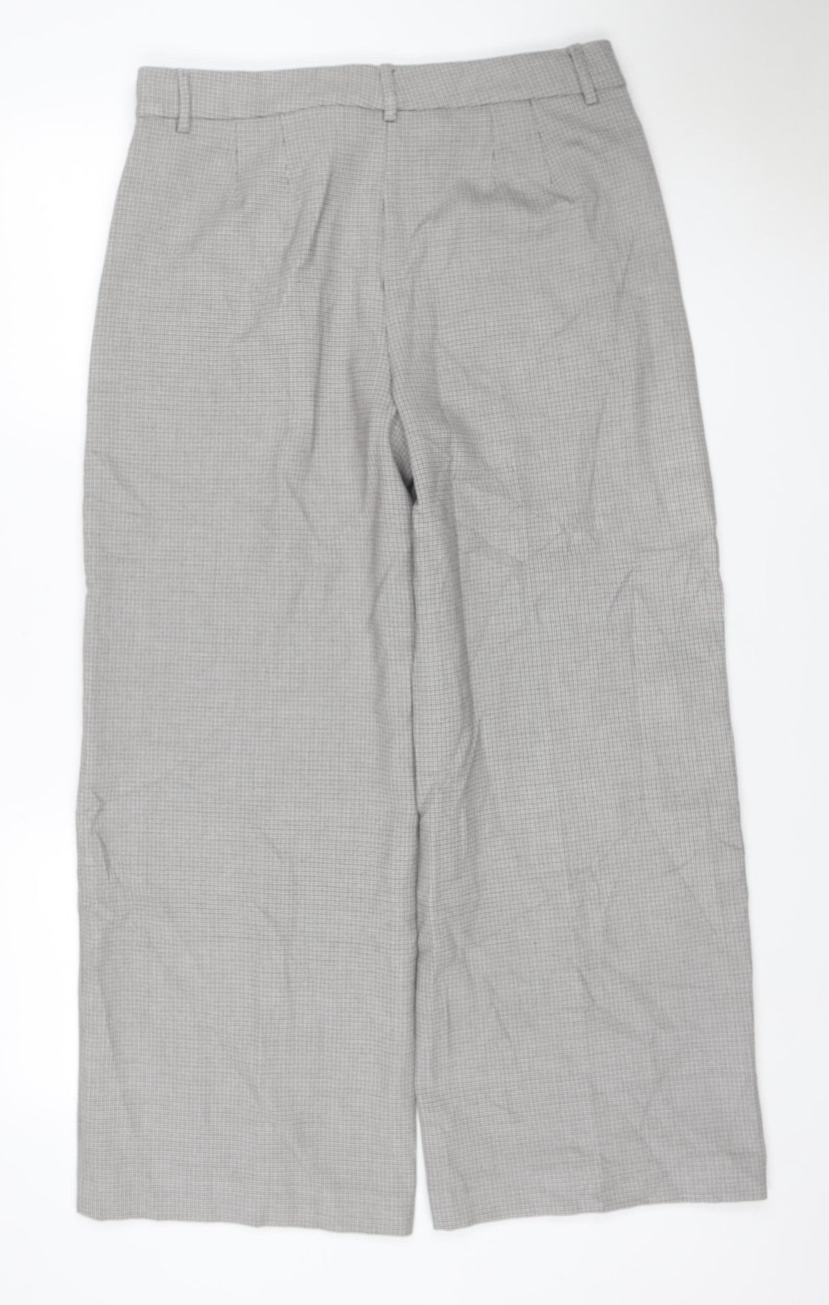 M&S Collection Women Grey Check Straight Trousers Size 14 Short