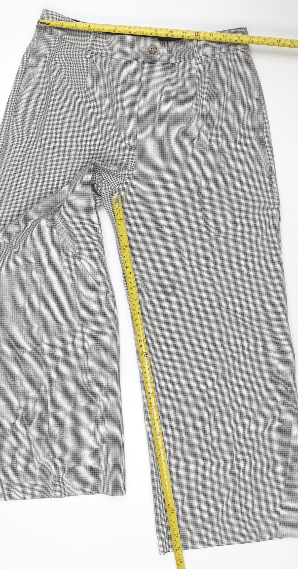 M&S Collection Women Grey Check Straight Trousers Size 14 Short