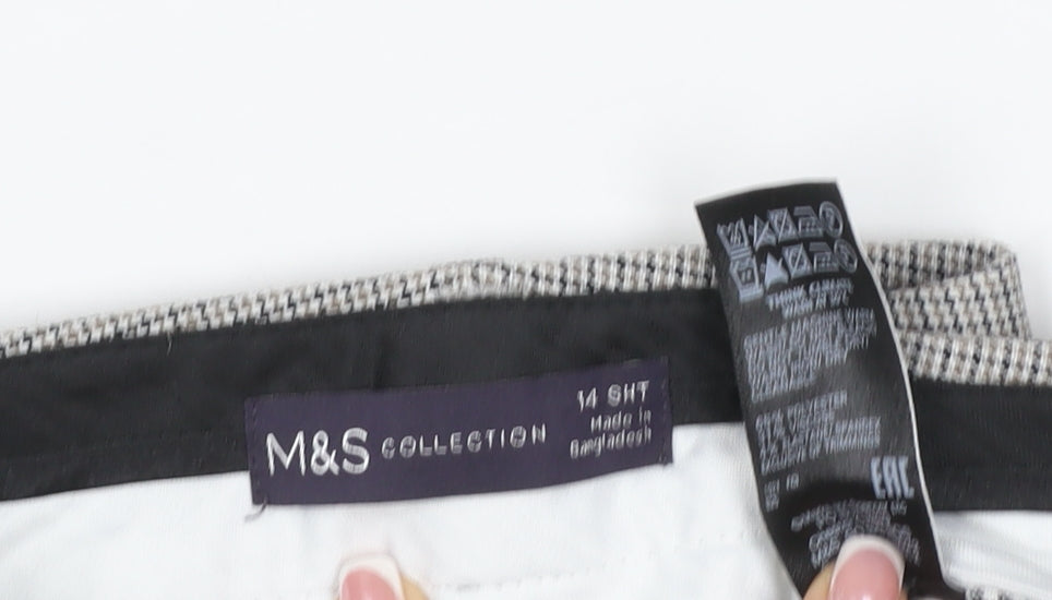 M&S Collection Women Grey Check Straight Trousers Size 14 Short