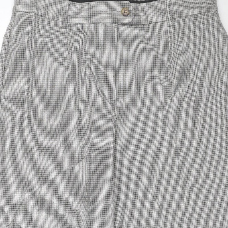 M&S Collection Women Grey Check Straight Trousers Size 14 Short