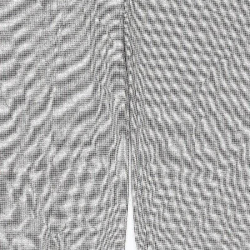 M&S Collection Women Grey Check Straight Trousers Size 14 Short