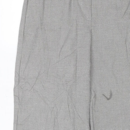 M&S Collection Women Grey Check Straight Trousers Size 14 Short