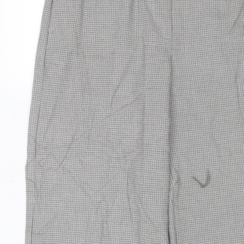 M&S Collection Women Grey Check Straight Trousers Size 14 Short