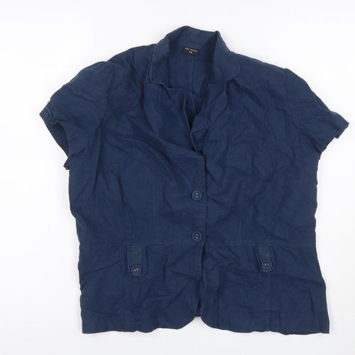 Ellie Louise Women Navy UK 14 Linen Blend Ruffle Button-Up Blouse