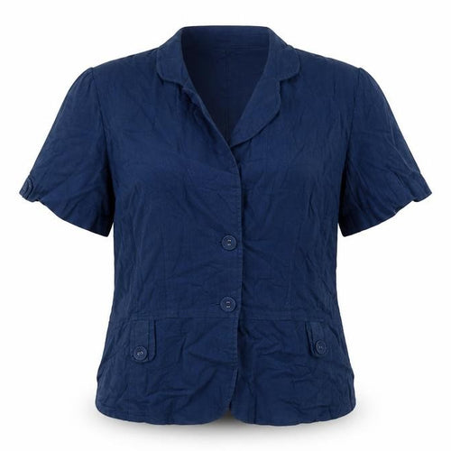 Ellie Louise Women Navy UK 14 Linen Blend Ruffle Button-Up Blouse