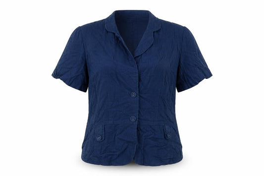 Ellie Louise Women Navy UK 14 Linen Blend Ruffle Button-Up Blouse