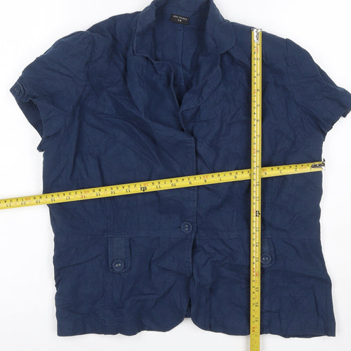 Ellie Louise Women Navy UK 14 Linen Blend Ruffle Button-Up Blouse