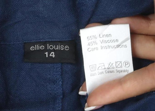 Ellie Louise Women Navy UK 14 Linen Blend Ruffle Button-Up Blouse