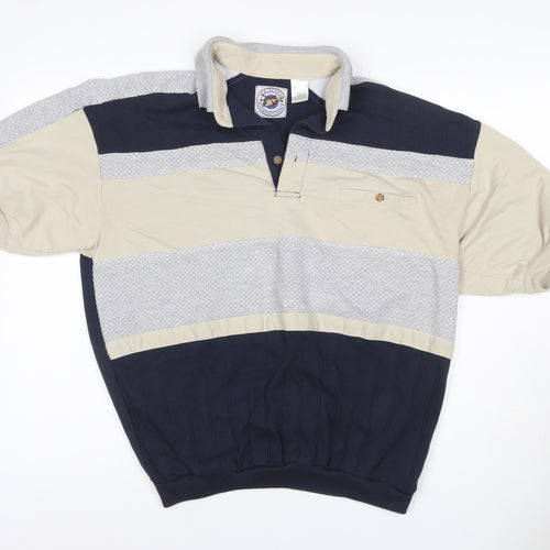 L.D. Sport International Men’s Large Navy Beige Colourblock Polo Shirt