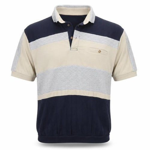 L.D. Sport International Men’s Large Navy Beige Colourblock Polo Shirt
