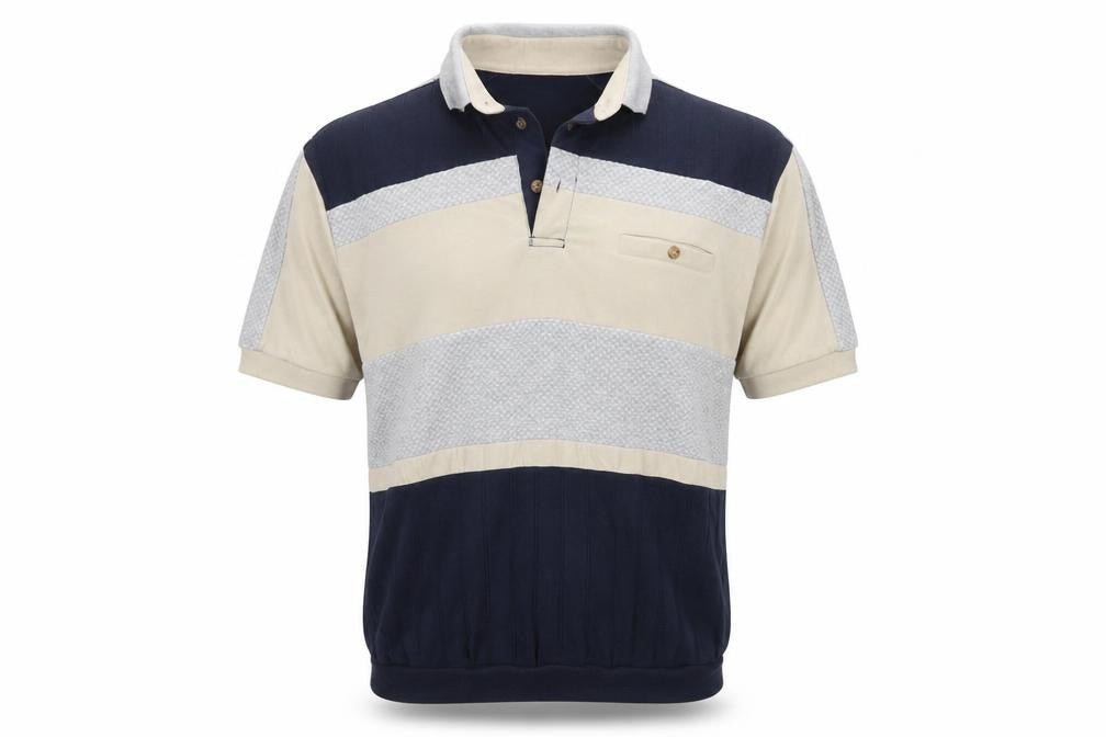 L.D. Sport International Men’s Large Navy Beige Colourblock Polo Shirt