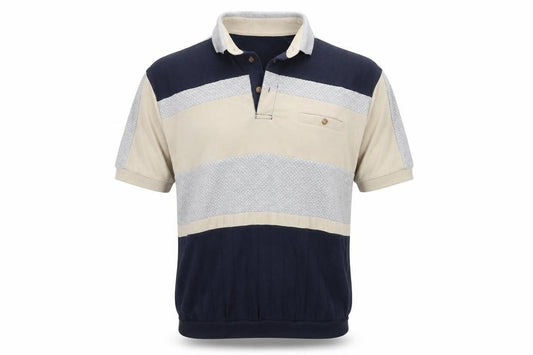 L.D. Sport International Men’s Large Navy Beige Colourblock Polo Shirt