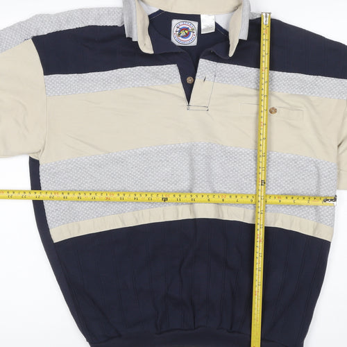 L.D. Sport International Men’s Large Navy Beige Colourblock Polo Shirt
