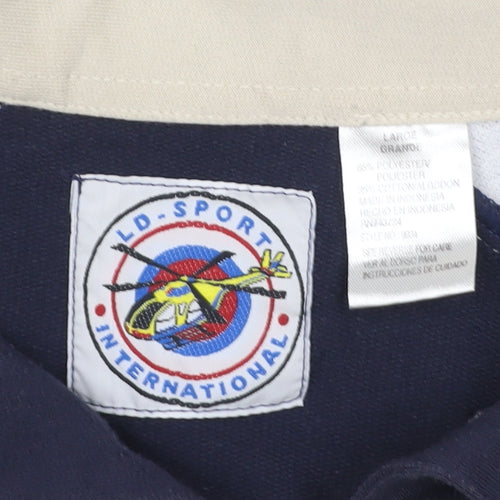L.D. Sport International Men’s Large Navy Beige Colourblock Polo Shirt