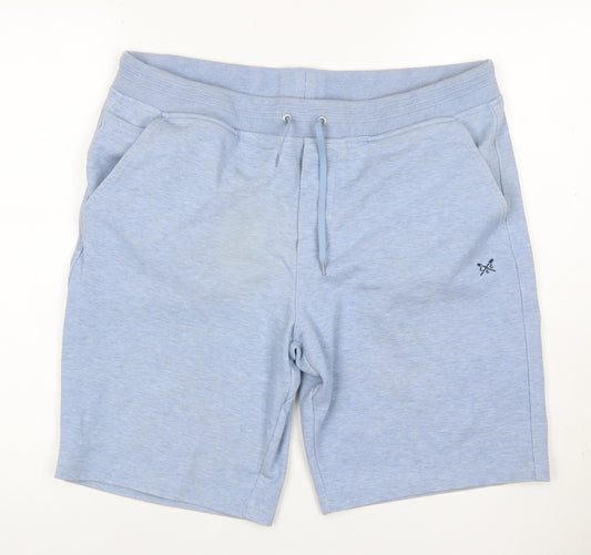 Crew Clothing Company Men Blue L Sweat Shorts Drawstring Logo Pockets