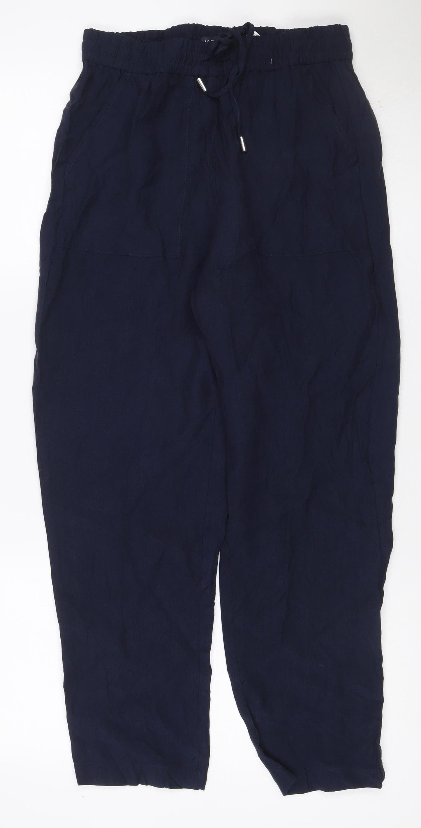 Marks & Spencer Women Blue UK 10 Short Wide Leg Drawstring Trousers