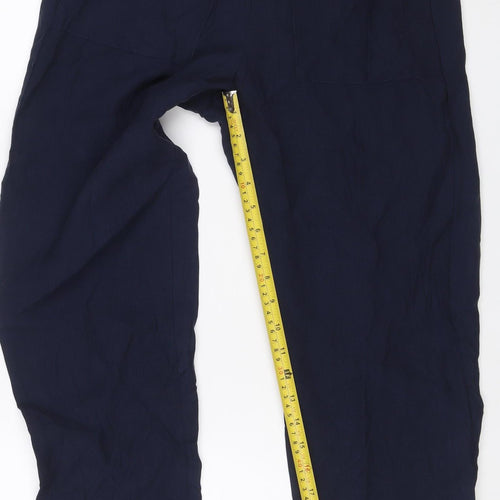 Marks & Spencer Women Blue UK 10 Short Wide Leg Drawstring Trousers