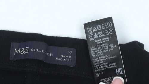 Marks & Spencer Women Black Size 16 Stretch Straight Leg Trousers